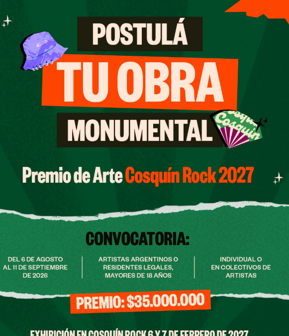 Premio PLAYGROUND Cosquín Rock 2027: convocatoria para crear una obra monumental de arte contemporáneo